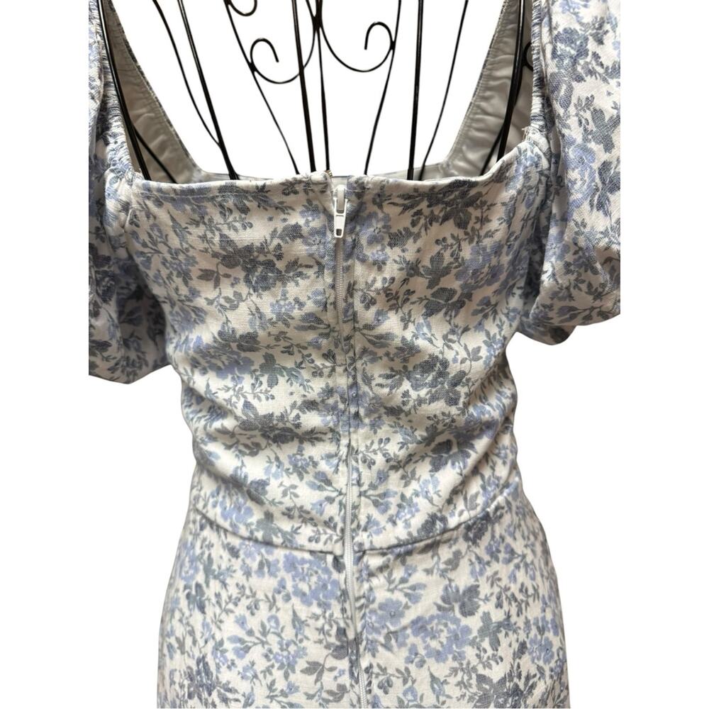 Trixxi Cream and Light Blue Puff-Sleeve Wrap Floral Mini Dress Small - Picture 8 of 9